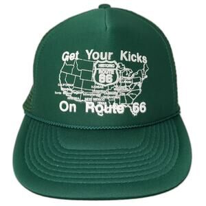 Cameo Trucker Hat Green White One Size Route 66 USA Map Get Your Kicks Mesh Rope